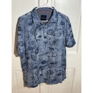 Tommy Bahama Polo Shirt Adult Mens Medium Blue Fish Marlin Casual Cotton Rugby